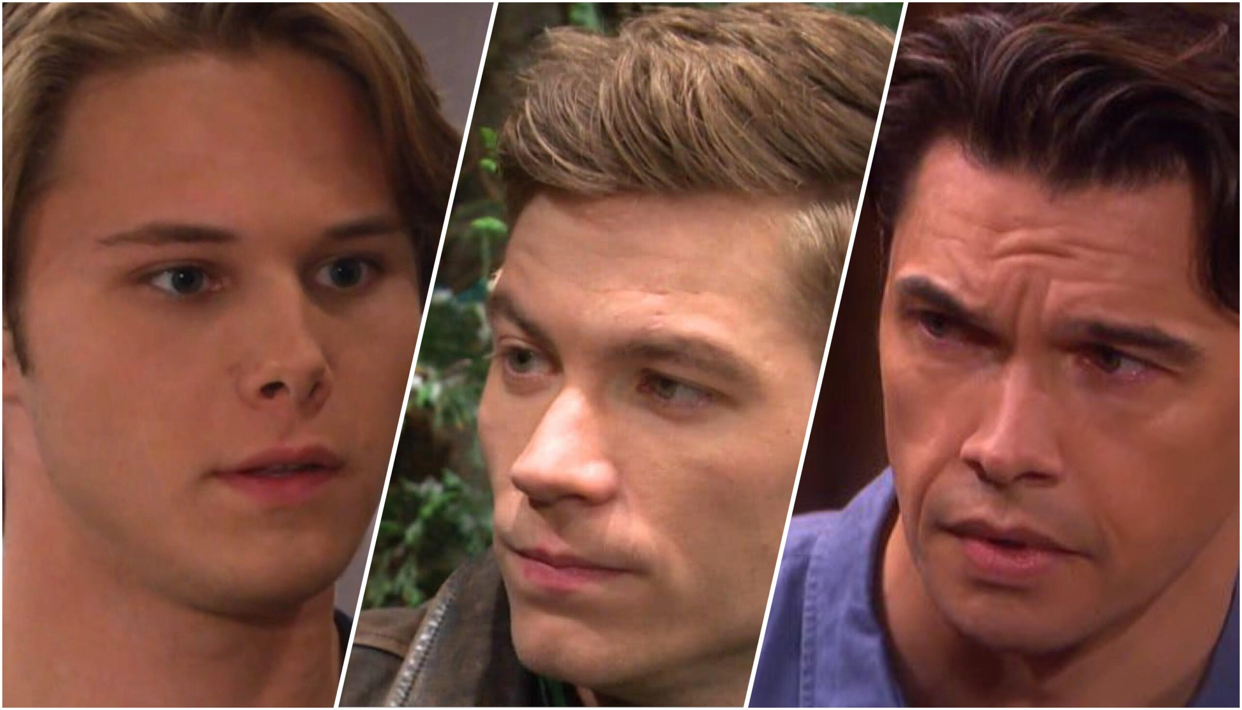 Days of our Lives spoilers Tate Black looking concerned at Tripp Johnson Tripp Johnson focused on Tate Xander Cook contemplating towards Tripp