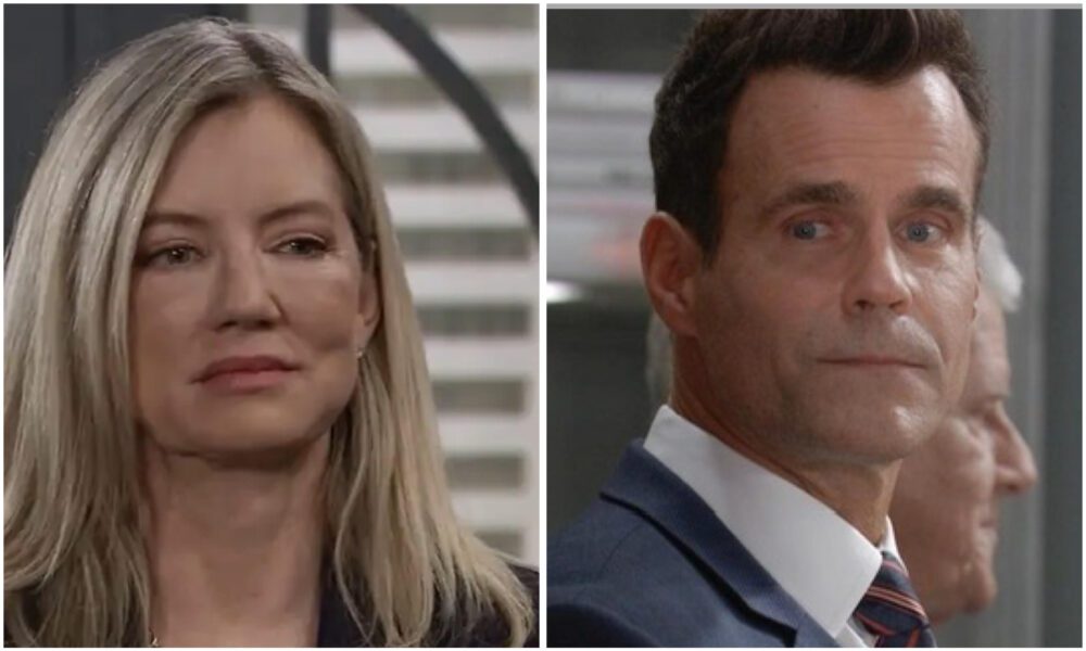 Nina Reeves smiles enigmatically as Drew Cain looks on with interest on General Hospital