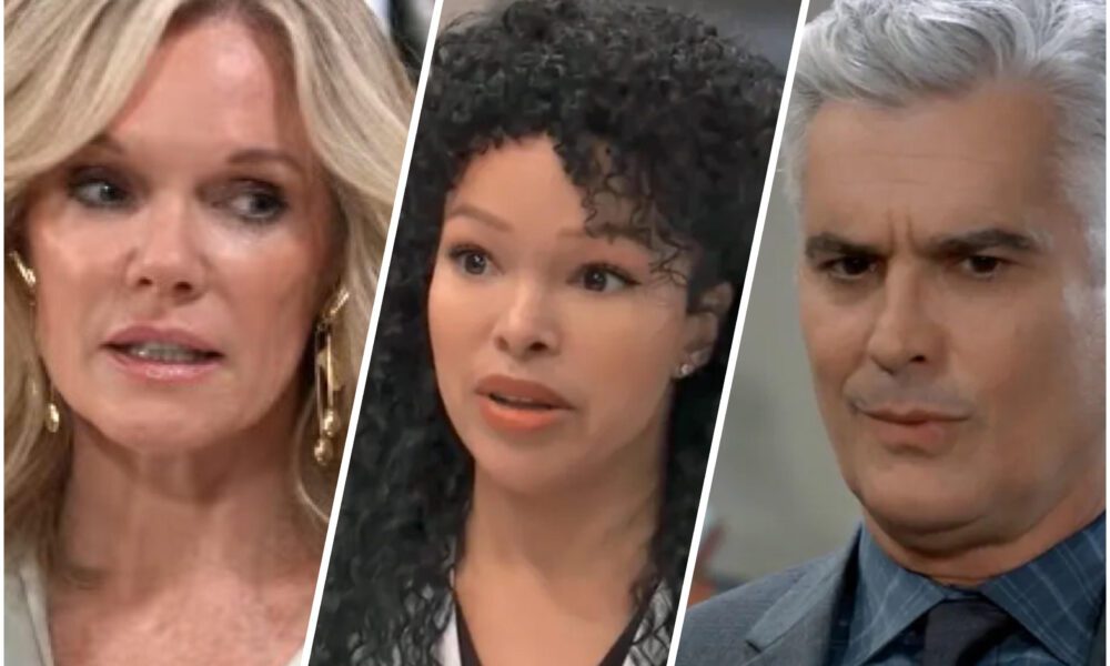 Ava Jerome warning Portia Robinson as Ric Lansing investigates lab discrepancies on General Hospital