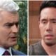 Rick Hearst as Ric Lansing looking worried, Parry Shen as Brad Cooper looking smug in General Hospital