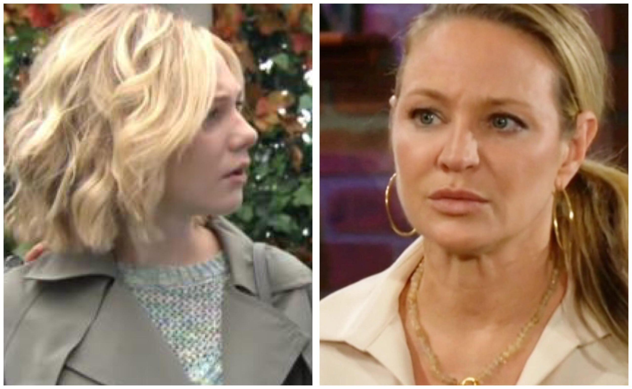 Young and Restless Lucy Romalotti investigates Sharon Newman's suspicious behavior