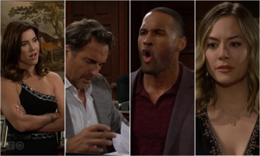 Bold and Beautiful Steffy Forrester declares war on Hope Logan while Ridge Forrester looks concerned in Forrester CEO office
