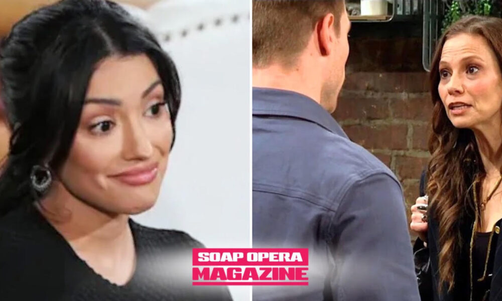 Audra Charles smirks between Noah Newman and Sienna Bacall on The Young and the Restless