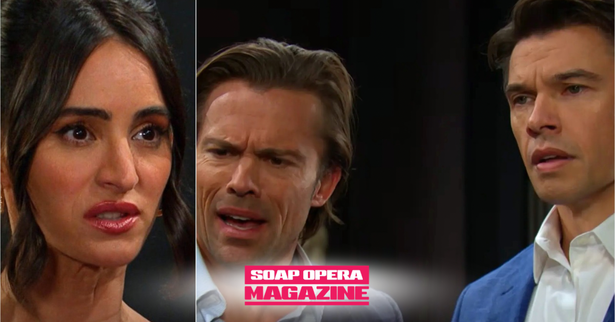 Gabi Hernandez with Xander Kiriakis and Philip Kiriakis over the Titan money on Days of Our Lives