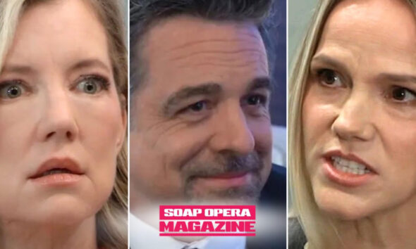 Nina Reeves looks cornered as Jack Brennan plots beside her on General Hospital