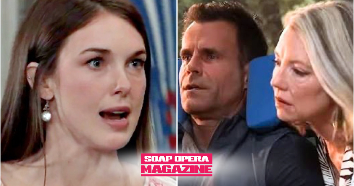 Nina Reeves stands behind Drew's wheelchair near the lake on General Hospital