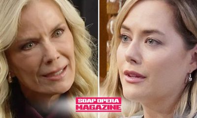 Hope Logan Spencer looking devastated beside a cold Brooke Logan in a Bold and the Beautiful spoilers image about their August 27 rift.