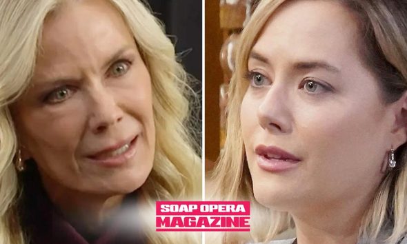 Hope Logan Spencer looking devastated beside a cold Brooke Logan in a Bold and the Beautiful spoilers image about their August 27 rift.