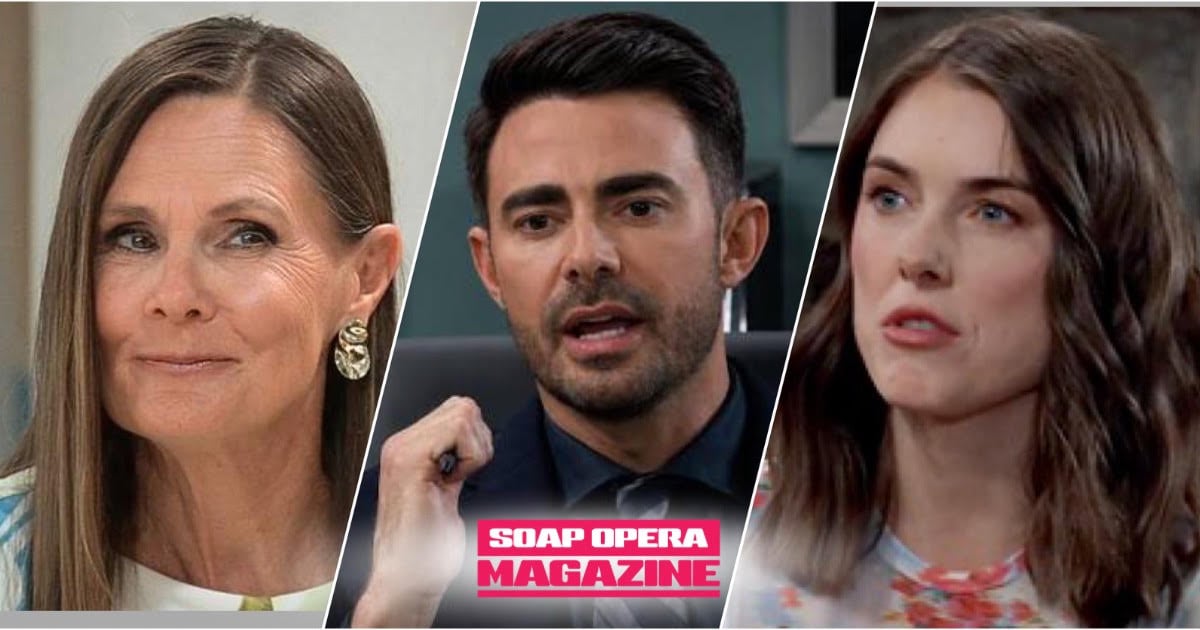 Lucy Coe looks away from a detective's question on General Hospital
