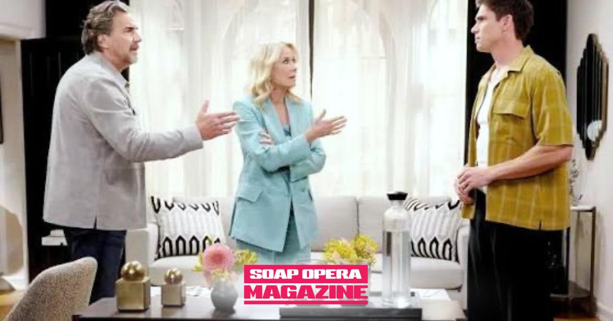 Ridge Forrester and Brooke Logan react as Finn interrupts their Monaco client meeting on The Bold and the Beautiful Spoilers