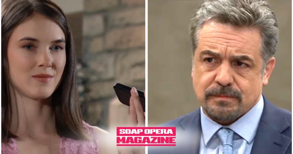 Willow Cain holds her phone after secretly recording Jack Brennan at the gatehouse on General Hospital