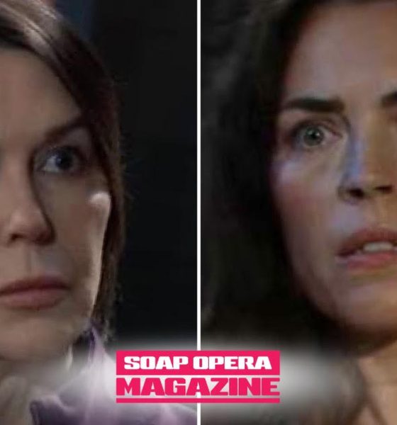 Anna Devane holds Britt Westbourne at gunpoint on General Hospital