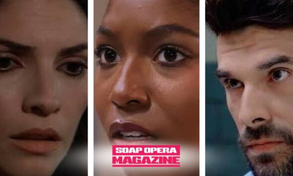 Brook Lynn Quartermaine breaks down in front of Trina Robinson and Harrison Chase on General Hospital