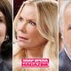 Katie Logan smirks between a furious Brooke Logan and a devastated Eric Forrester as the House of Logan war drains Forrester Creations on The Bold and the Beautiful