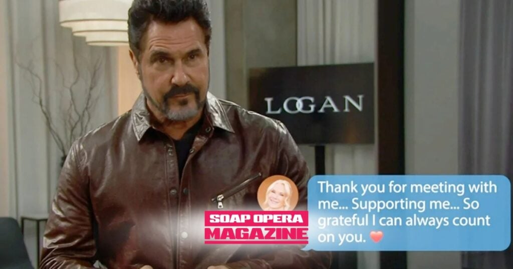 Bold and the Beautiful Spoilers (B&B Spoilers) Brooke Logan Texts Bill Spencer Behind Katie Logan's Back