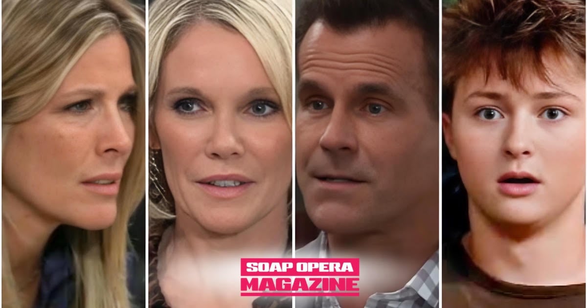Carly Spencer, Ava Jerome, Drew Cain and Danny Morgan as Carly finds Jack Brennan's grave and Danny's sighting points at Ava and Drew on General Hospital