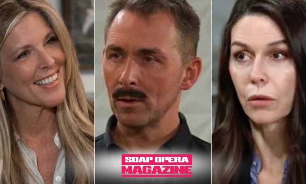 Carly Spencer (Laura Wright), Valentin Cassadine (James Patrick Stuart) and Anna Devane (Finola Hughes) as Carly risks her heart after pushing Valentin toward Anna on General Hospital