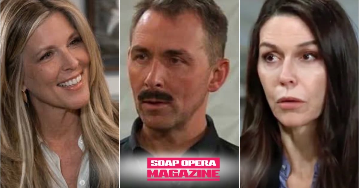 Carly Spencer (Laura Wright), Valentin Cassadine (James Patrick Stuart) and Anna Devane (Finola Hughes) as Carly risks her heart after pushing Valentin toward Anna on General Hospital