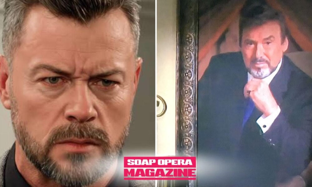 EJ DiMera (Dan Feuerriegel) finds blood on his shirt cuff below his late father Stefano DiMera's (Joseph Mascolo) portrait in Days of Our Lives spoilers, week of October 26, 2026