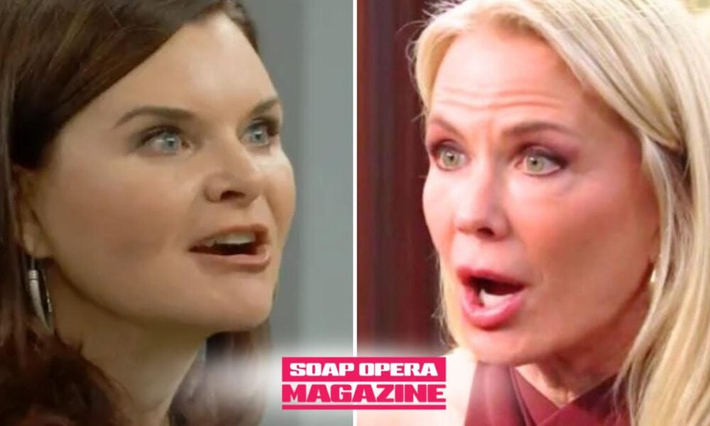 Katie Logan Spencer rages at Brooke Logan as Bill Spencer looks on, Bold and the Beautiful