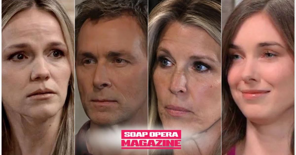 Lulu Spencer, Valentin Cassadine, Carly Spencer and Willow Cain as Valentin and Carly hide the WSB drug secret that could sink Lulu's libel case on General Hospital