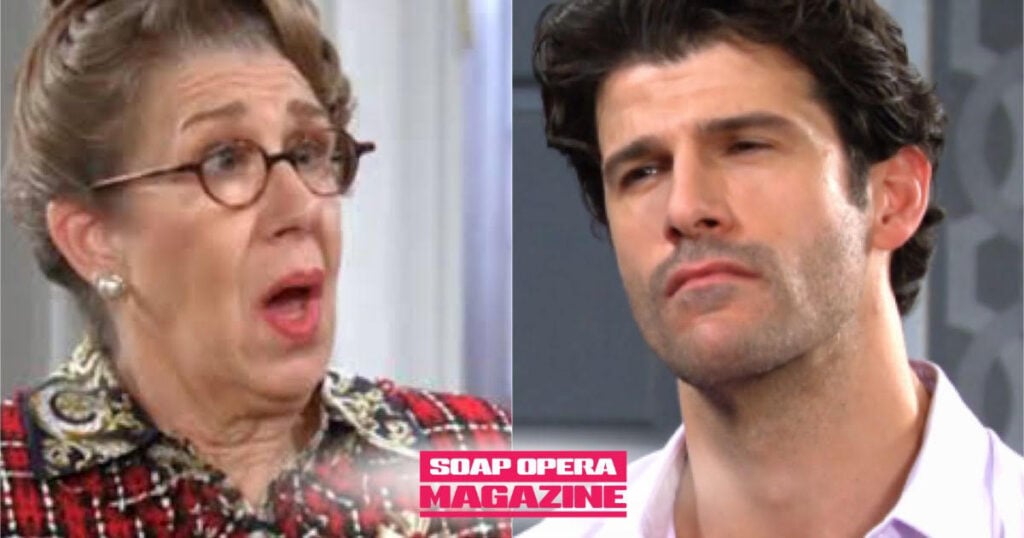 Rita Lesley (Maggie Carney), Stefano DiMera's longtime secretary, and Dominic Marino's old roommate Dante Vitali (Franco LoPresti) in Days of Our Lives spoilers