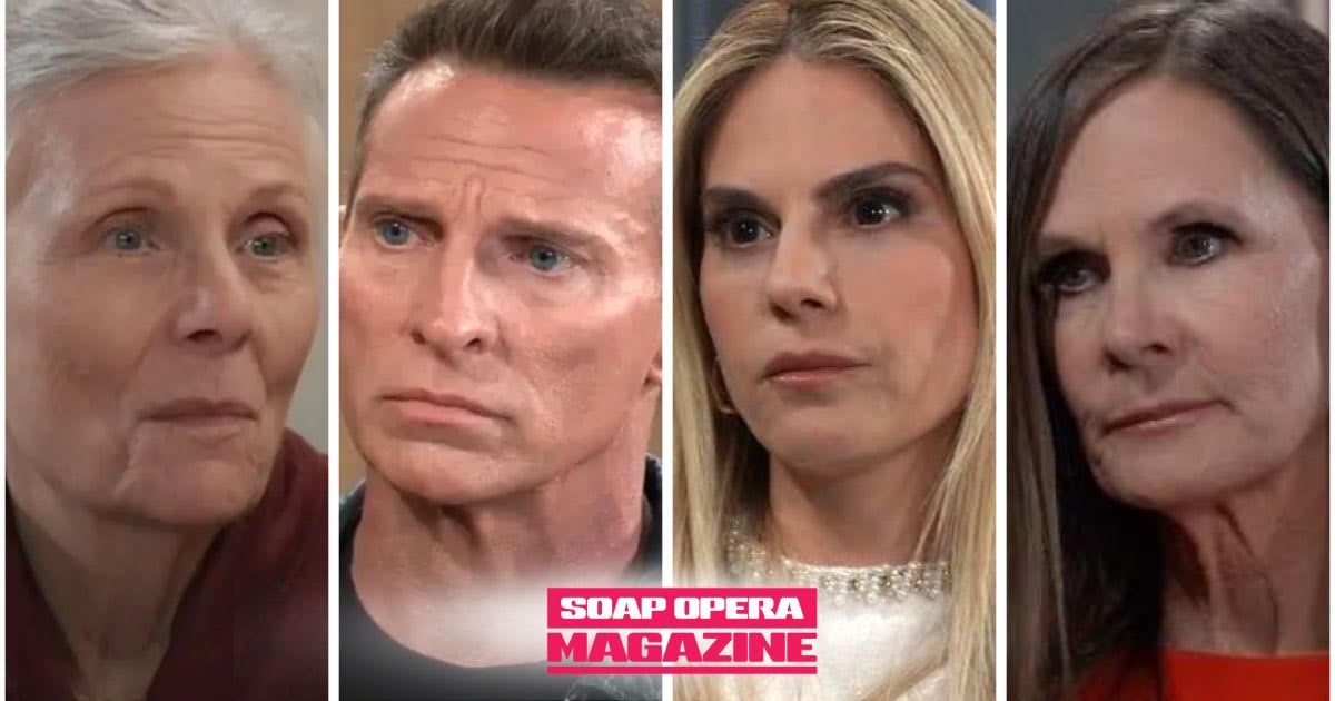 Tracy Quartermaine, Jason Morgan, Serena Baldwin and Lucy Coe as Tracy asks Jason whether Lucy tried to take control of Deception on General Hospital